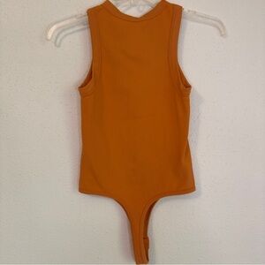Happily Grey Women's Sleeveless Ribbed Crew Neck Bodysuit Orange Size M/L